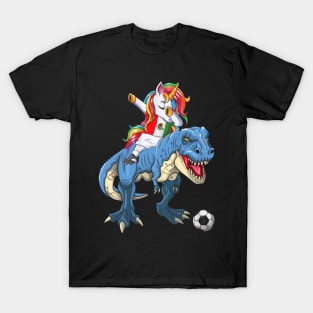 Dabbing Unicorn Dino T-Rex Flag Soccer Lovers T-Shirt